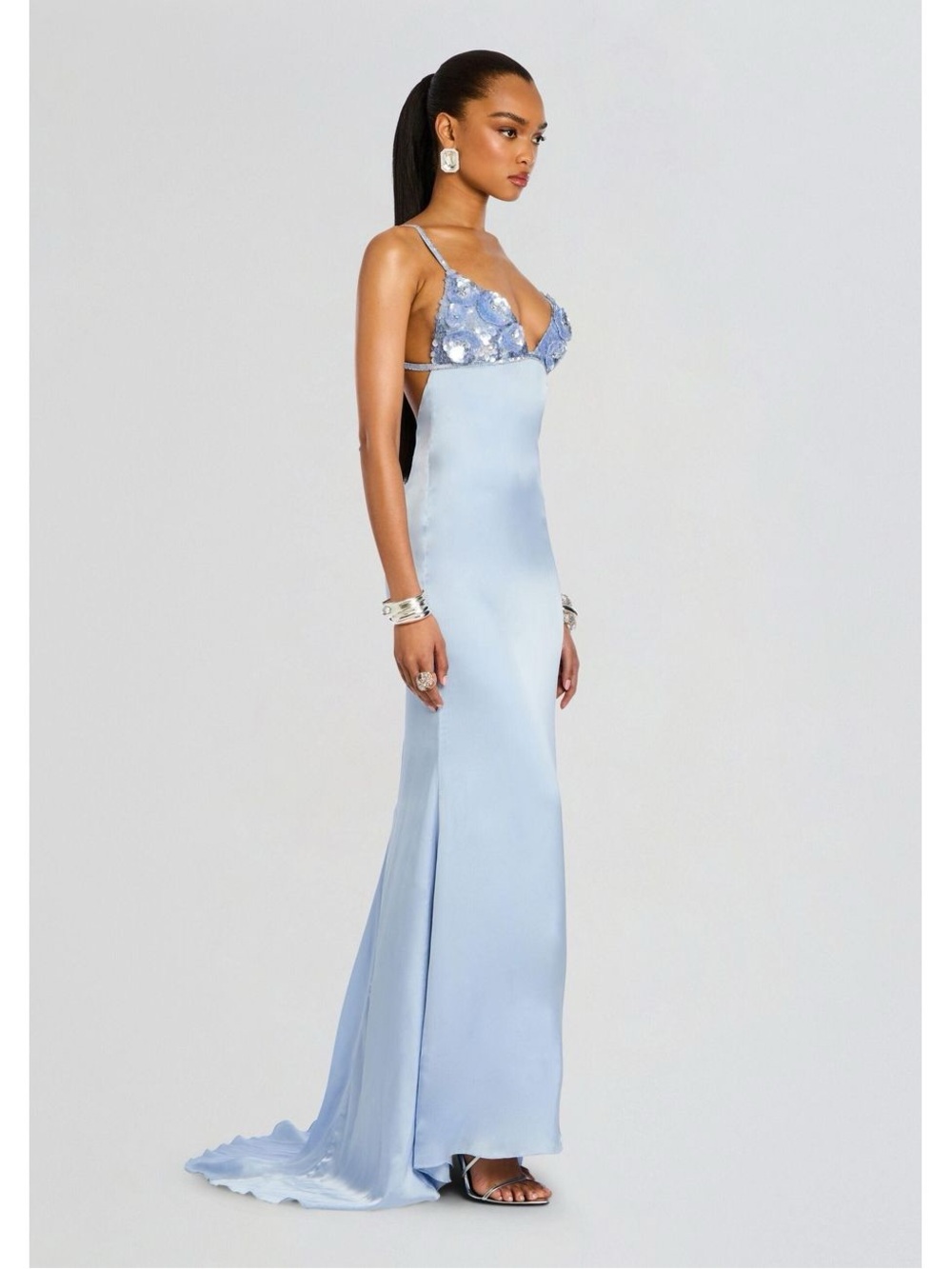 Retrofete Light Blue Satin Slip Gown with Lace Bodice - Picture 4 of 4